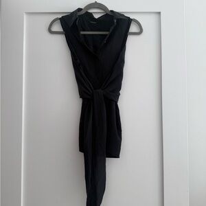 Club Monaco Black Tie-Front Button Up Blouse